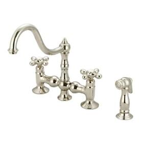 F5-0010-05-ax 2-handle Bridge Kitchen Faucet With Plastic Side Sprayer In Polished Nickel Pvd