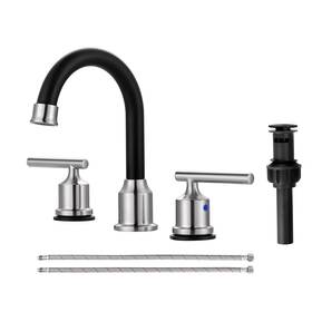 2320500-os 717298668415 Wowow 8 Inch Widespread Double-handle Bathroom Faucet With Brushed Nickel And Bla