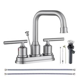 2321400rb-os 784956646115 Wowow 4 Inch Centerset Double Handle Bathroom Faucet Brushed Nickel