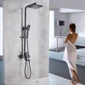 Ro132 8inch Wall Mount Black Shower Faucet Set Rainfall Hand Tub Filler Mixer Tap