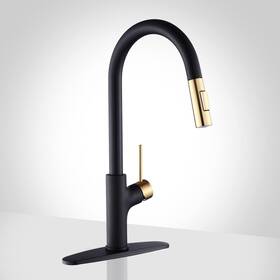 Achelous 721295654296 Black And Gold Kitchen Faucet With Pull Down Magnetic Docking Sprayer Stainle