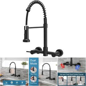 Aimadi Wall Mount 8 2 Matte Black Inch Handle Kitchen Faucet With Pull Down Sprayer