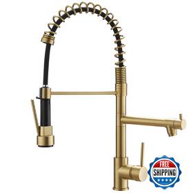B0b2v3hnw3 Aimadi Commercial Brushed Gold Kitchen Faucet With Pull Down Sprayer Single Handle