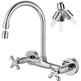 Airuida 759838333322 Chrome Polish Wall Mount Kitchen Sink Faucet 8 Inch Center Double Cross