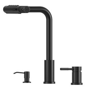 Ajb-817mb Ajo Bend Waterfall 3 Hole Matte Black Kitchen Sink Faucet With Separate Handle And Soa