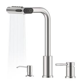Ajb-817bn Ajobend Waterfall 3 Hole Kitchen Sink Faucet With Separate Handle And Soap Dispenser Bru