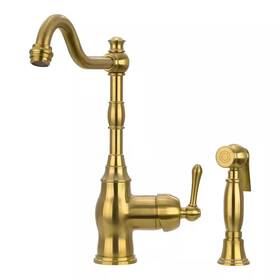 Akicon 705353118791 Single Handle Deck Mounted Standard Kitchen Faucet In Brass Gold With Side Spray
