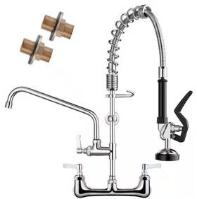 Aklfgn 100001165031 Pull Down Double Handle Wall Mount Standard Kitchen Faucet In Polished Chrome