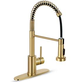 Aklfgn 743693630771 Pull Down Sprayer Kitchen Faucet Single Handle Deck Mount Brushed Gold