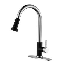 Al-1a26cb Aleasha Single Handle Pull Down Sprayer Kitchen Sink Faucet In Black And Chrome