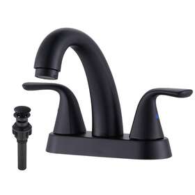 Al-2c30b Aleasha Centerset Bathroom Faucet 4 Inch With Drain Kit Double Handle In Matte Black