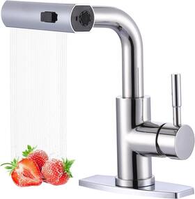 Al-4m18 Aleasha Chrome Bar Sink Faucet Single Hole 3 Water Modes Wet Faucets With Pull Out