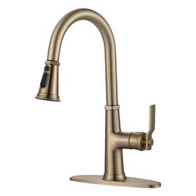 Al-4m49yg Aleasha 16.7 Inch H Single Handle Pull Down Sprayer Kitchen Faucet In Brushed Gold