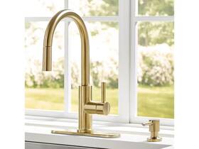 67894w-114408 Allen Roth Harlow Pull Down Kitchen Faucet With Sprayer- Brushed Gold Finish