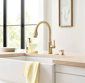 Allen Roth 925699904825 Evanston Brushed Gold Single Handle Pull-down Kitchen Faucet