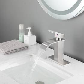 Andeonline In 768481502825 Waterfall Spout Bathroom Faucet With Single Handle Brushed Nickel 4.21 7.16 2.36