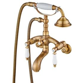 B086phj935 Antique Brass Clawfoot Bathtub Faucet Wall Mount Hand Held Shower