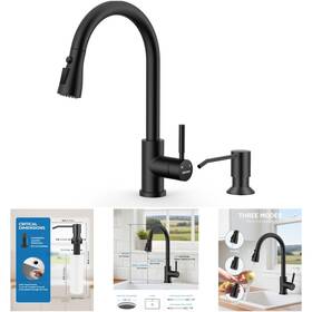 Aonecer Wewe Kitchen Faucet 3 Stainless Steel Pull Down Sprayer Soap Dispenser 3-mode High Arc