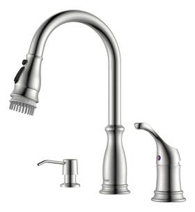 Appaso 723980554034 3 Hole Kitchen Faucet With Pull Down Sprayer Stainless Steel Brushed Nickel