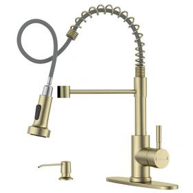 Ap-aps225brg Appaso Gold Kitchen Faucet Brushed With Pull Down Sprayer And Soap
