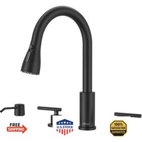 B0dsl785w4 Appaso 2-handle Kitchen Faucet 4-hole Black Sink With Soap Dispenser Modern High Ar