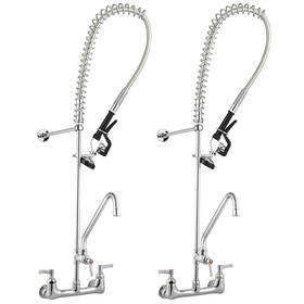 Aquaterior 767571321896 Wall Mount Commercial Faucet With Pre-rinse Pull Down Sprayer 2 Pack