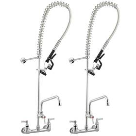 Aquaterior 767571321902 Wall Mount Commercial Faucet With Pre-rinse Pull Down Sprayer 2 Pack