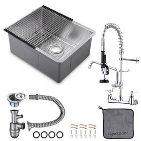 Aquaterior 767571334742 Wall Mount Pre-rinse Faucet Kitchen Sink Kit 26 Inch Single Bowl