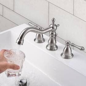 81fh3005-h05-bn Aquaterior Bathroom Widespread Faucet Waterfall To Sink Basin Bathtub Bn Aqt0080