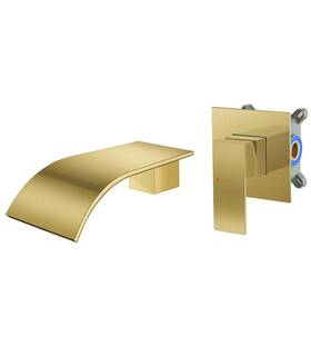 Auu0225 Auu 763477371409 Modern Brushed Gold Wall Mount Bathtub Faucet Solid Brass S