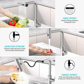 Av-ys-c91 Avsiile Waterfall Kitchen Faucets With Three Function Pullout Sprayer Single Handle