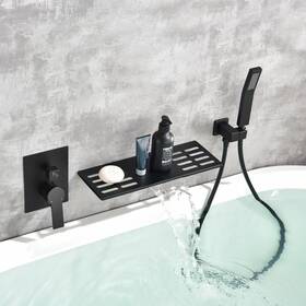 Awztoo 752790732134 Wall Mount Bathtub Faucet With Handheld Shower Waterfall Tub Matte Black