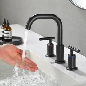 Awztoo 756197482067 Widespread Bathrom Faucet 3 Hoes Modern 8 Inch Bathroom Sink Matte Black