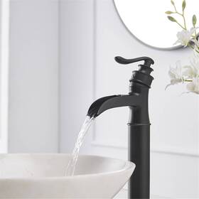 Awztoo 767093613202 Waterfall Bathroom Vessel Faucet With Drain Assembly Single Matte Black