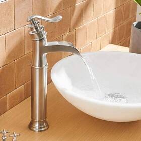 Awztoo 767093613257 Waterfall Bathroom Vessel Faucet With Drain Assembly Single Brushed Nickel