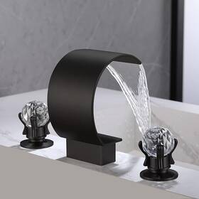 Bangpu 630174377020 Matte Black 3 Holes Sink Faucet Waterfall Bathroom Basin Vanity 2 Handle Mixer