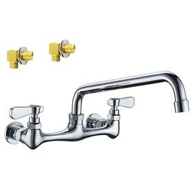Bathfinesse 735749437274 Sink Faucet Wall Mount 8inch Swivel Spout 8 Center 2 Handle Nsf No Lead Fau