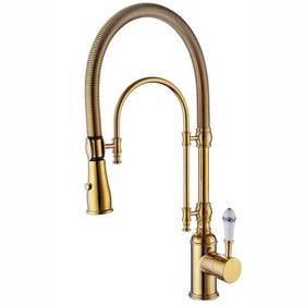 Boyel Living 770343562403 Single-handle Spring Tube Pull-down Sprayer Kitchen Faucet In Polished Gold