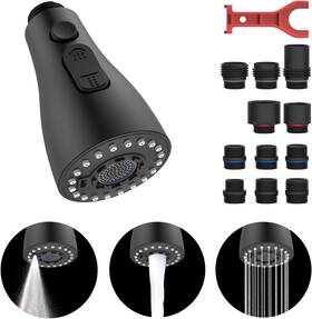 C014 Branded -c014 Pull Down Kitchen Faucet Head Replacement - 3 Modes With 11 Adapters Spra