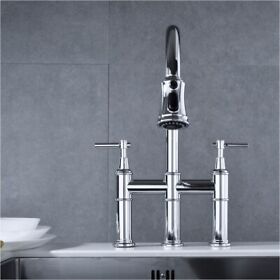 Thsp002ch Bridge Kitchen Faucet With Pull Down Sprayhead In Spot Chrome Brass
