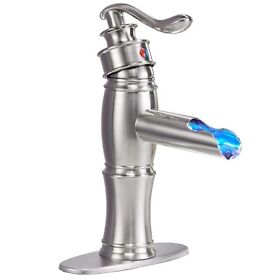 Brushed Nickel Led Bathroom Sink Faucet Lavatory Vanity Mixer Taps With Cover