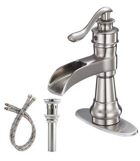 5275977 Bwe Brushed Nickel Bathroom Sink Faucet Waterfall Single Handle Hole. New