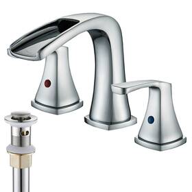 Bwe 63-lbtqk-xy Waterfall 8 In Widespread Bathroom Faucet Chrome Two Handles 3 Holes With Drain