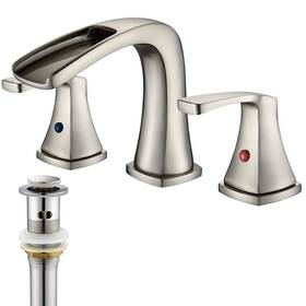 Bwe 63-ljbtqk-xy 8 Inch Widespread Waterfall Bathroom Sink Faucet 3 Hole Mixer Brushed Tap With Drain