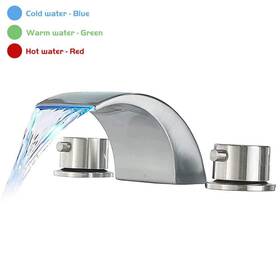 A-916430-n Bwe 8 Inch Waterfall Widespread 2-handle Bathroom Faucet With Led Light In Nickel