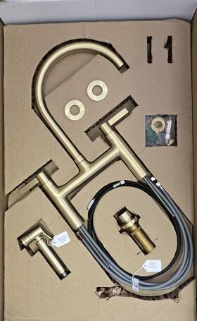 K51-120s-e3-sb California Faucets Corsano Bridge Kitchen Faucet Blade Handle Satin Brass
