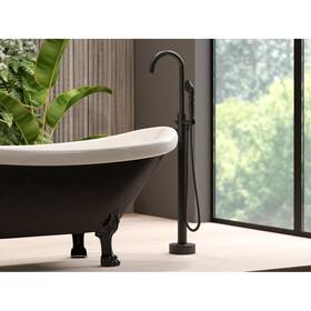 Castellousa 016975014348 Neptune Single Handle Floor Mounted Gooseneck Freestanding Matte Black Breeze Ha
