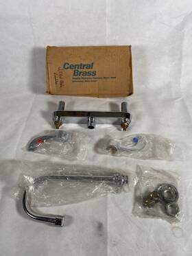 Central Brass 705353244803 Chrome Laundry Faucet Leaver Handel 8 Inch Tall Spout 2 Hole Center