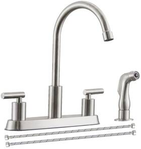 B0fqc6llwk Comllen Stylish 4 Hole Kitchen Faucet High Arc Brushed Nickel With 2 Han