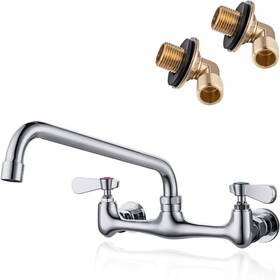 Pvf-pka10 Commercial Faucet Wall Mount 8 Inch Center Kitchen With 10 Swivel Spout And 90 Adapters
